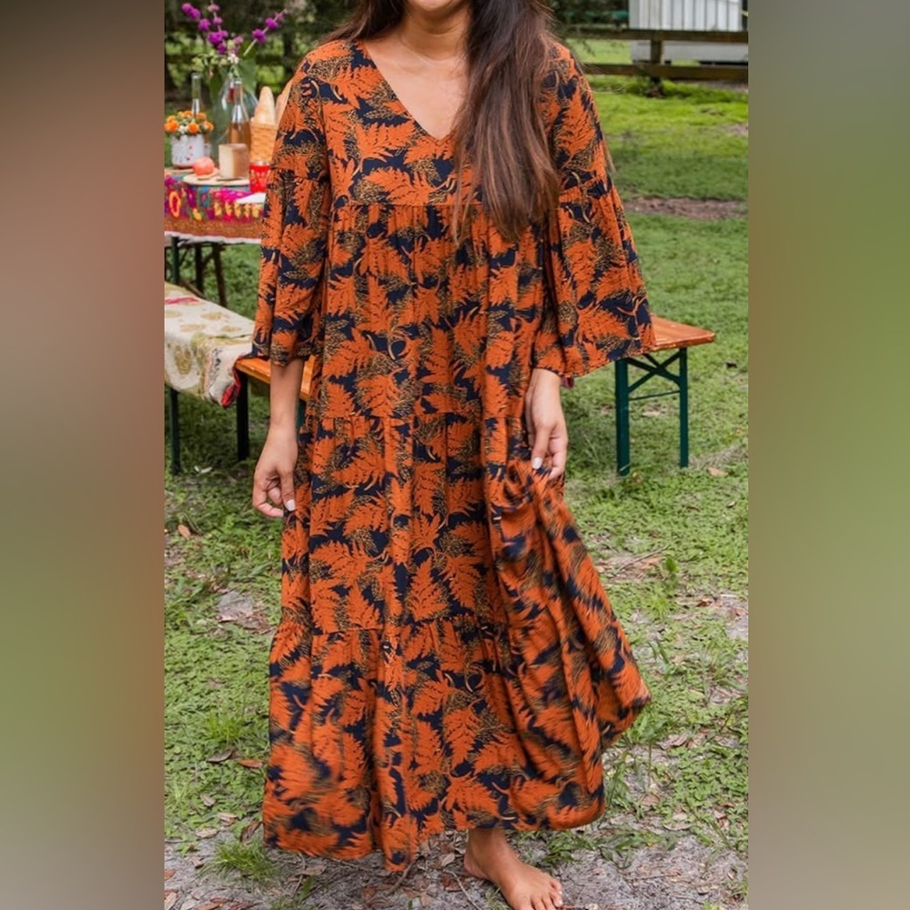 NATURAL LIFE Charlotte Boho Dress in Navy/Rust